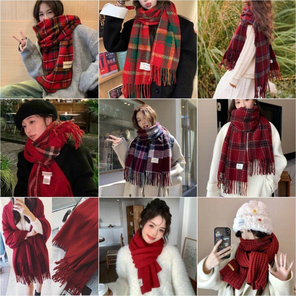 显白新年红色系~仿羊绒围巾女冬季圣诞氛围感保暖护颈围脖格披肩,服饰配件/皮带/帽子/围巾,围巾/丝巾/披肩,淘宝优惠券,粉丝福利购,淘宝优惠卷