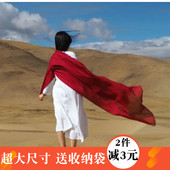 丝巾女夏季 纯色棉麻红纱巾民族风围巾超大旅游防晒披肩沙滩巾 薄款