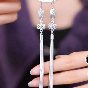 蒙古族流苏超长款耳环耳夹吉祥结舞台演出服饰搭配耳饰无耳洞耳夹