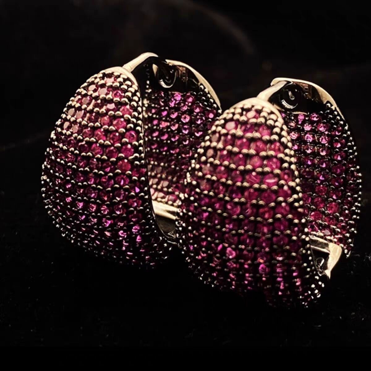 欧美复古高级感耳饰奢华铜镶锆石耳环内外满锆镶嵌重工水滴形耳扣