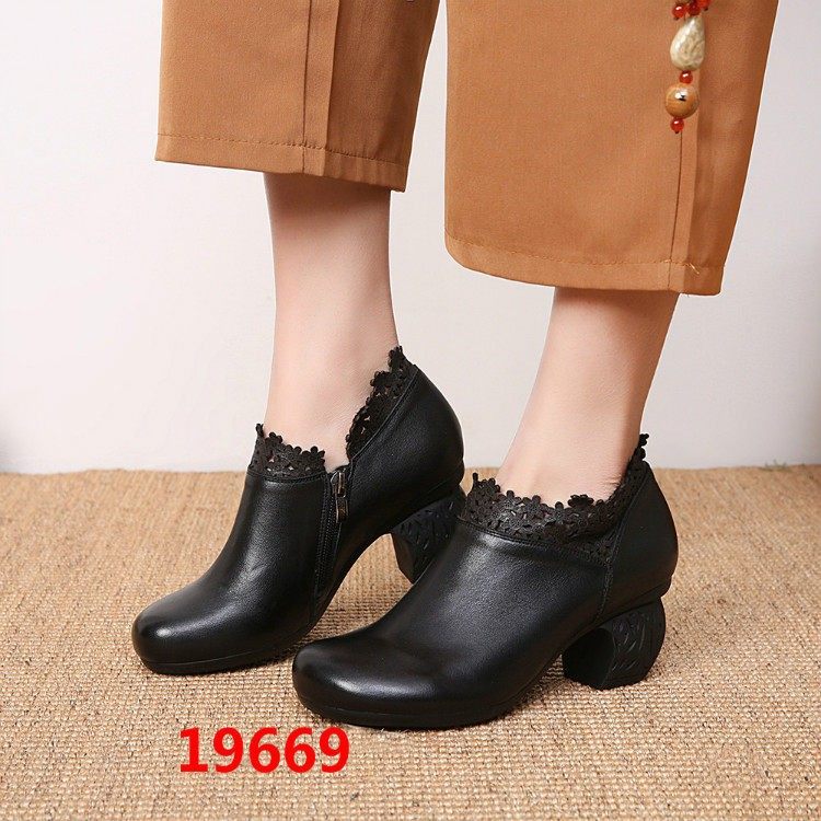669木森鸟复古风黑色春秋粗跟蕾丝边妈妈鞋软底中年深口单鞋,女鞋,深口单鞋,淘宝优惠券,粉丝福利购,淘宝优惠卷