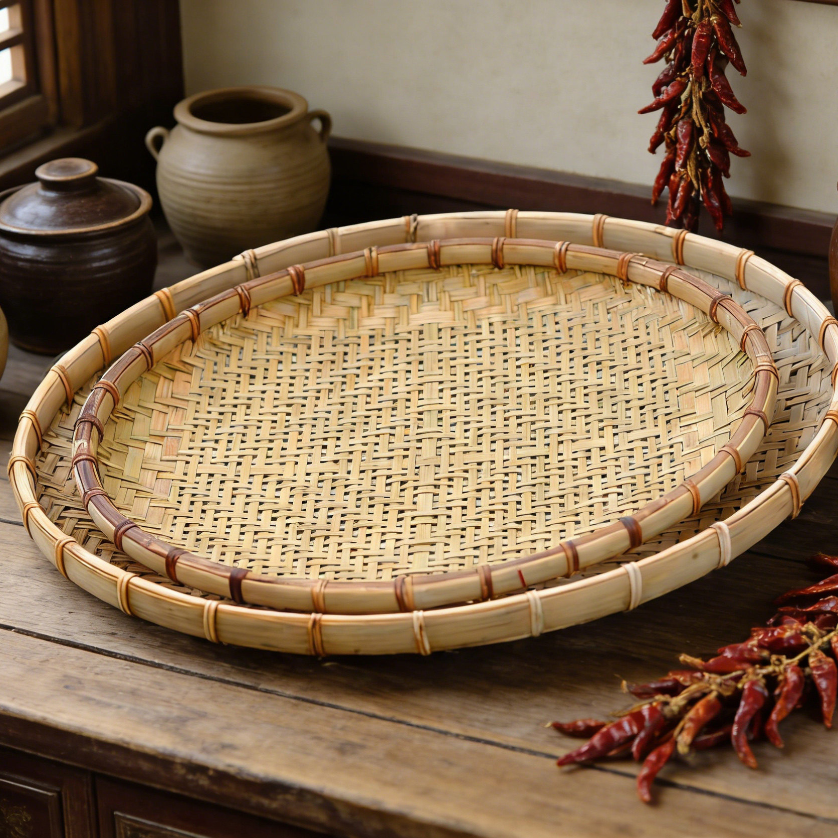 包邮农家用特色手工竹编簸箕竹筛子竹制品大号竹筐小竹篮圆形有孔,特色手工艺,竹编/竹雕,淘宝优惠券,粉丝福利购,淘宝优惠卷