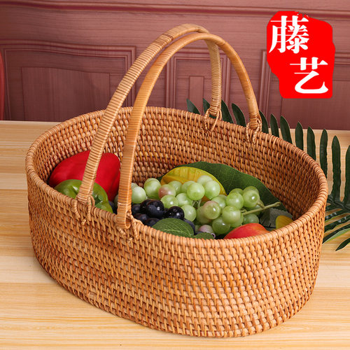 藤编购物篮手提篮采摘篮野餐篮子