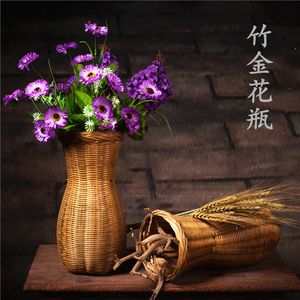 精品手工竹编花瓶干花篮竹制品收纳瓶 工艺装饰篮采摘篮灯罩酒筛