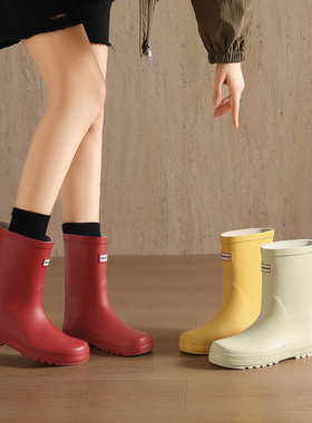 出口韩国单时尚外穿雨鞋红色雨靴女款水鞋成人下雨天穿中筒高颜值