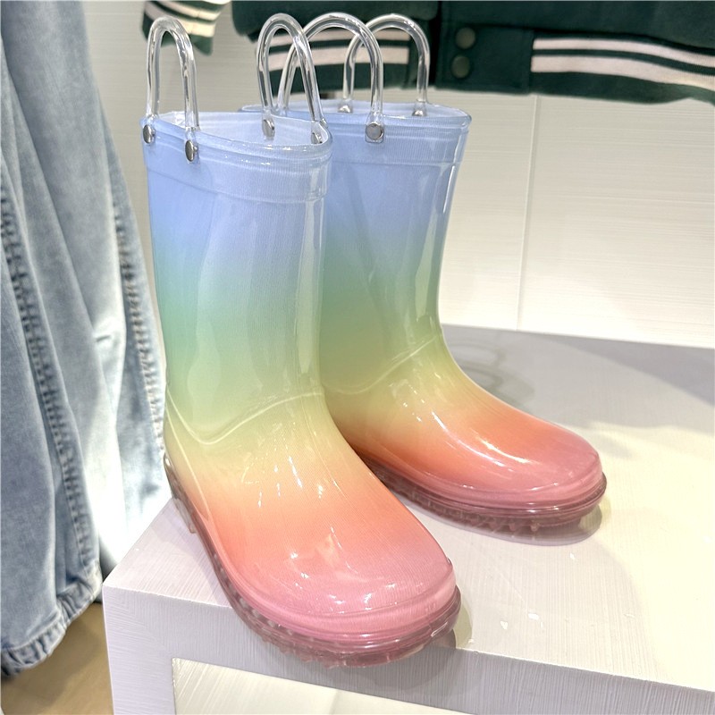 通勤时尚彩虹水晶雨鞋雨靴中筒水鞋防水防滑成人公主鞋亲子母女款