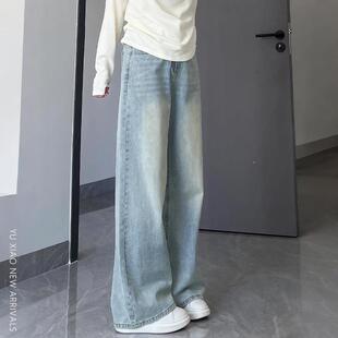 浅色Y-4561腿牛仔裤冬季阔加绒加宽厚松胖mm大码梨形身材显瘦直筒