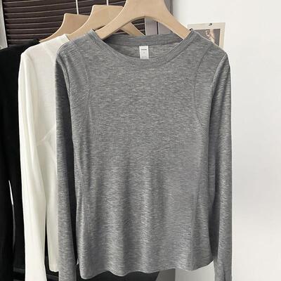 天丝蚕丝袖t恤打底衫女灰色鱼骨内搭2桑026长OUD衣新款春季面膜上