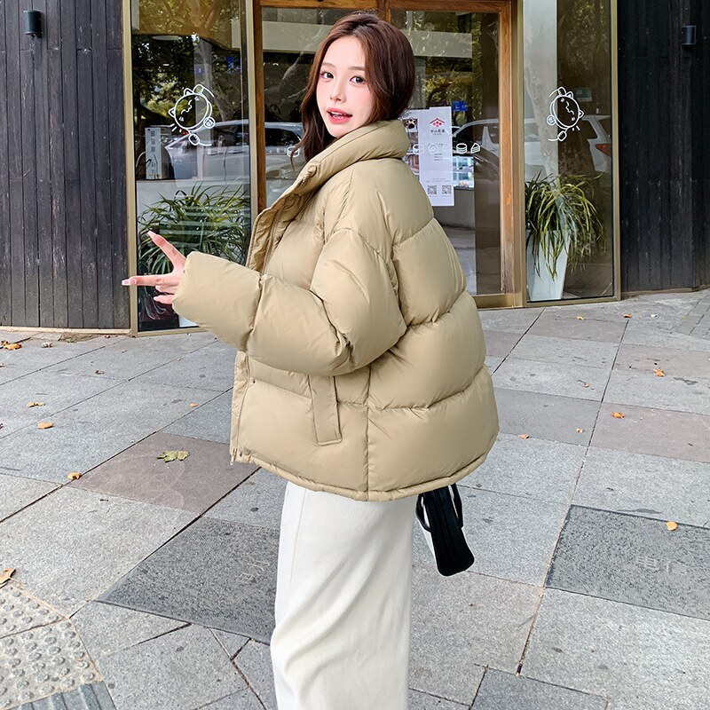 短款羽绒服女2023新款小个子面包服设计感学生白鸭绒立领冬季外套