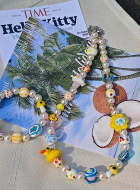 JMH小吴同学 原创设计可爱童趣彩色小黄鸭多元素陶瓷琉璃串珠项链