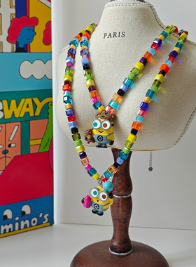 JMH小吴同学 正版环球影城小黄人多巴胺彩色水晶项链童趣可爱配饰