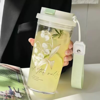 夏季水杯女生高颜值大容量2026新款铃兰花办公室喝水双饮吸管杯子