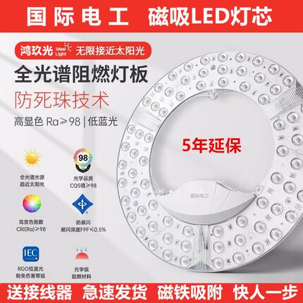 国际电工led灯芯吸顶灯替换光源模组家用护眼卧室圆形灯盘带磁吸