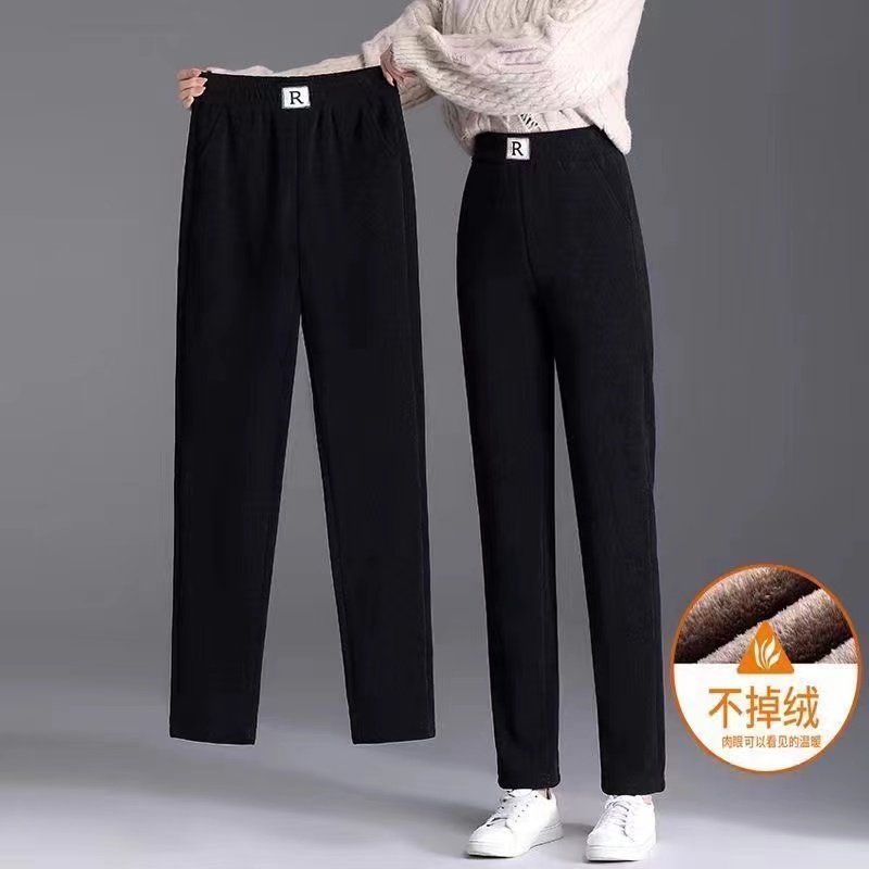 高品质加绒2024雪尼尔女装款高腰休闲裤宽松大码女装直筒哈伦长裤