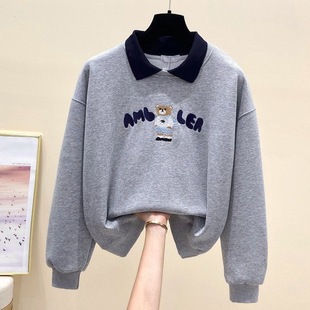 时尚 宽松爆款 百搭洋气假两件 印花polo领卫衣女百搭新款 2023秋季