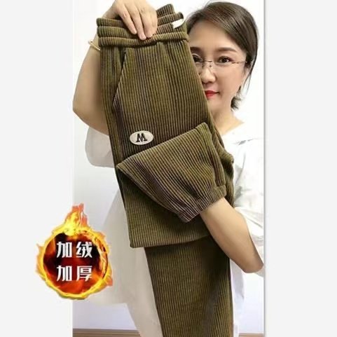 秋冬新款加绒加厚灯芯绒女士裤子宽松高腰卫裤显瘦休闲裤子束脚裤 - DuoEr  哚儿定制女装出品
