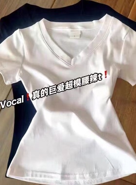 时尚v领短袖t恤女装2026新款修身显瘦百搭减龄纯欲风小众上衣学生