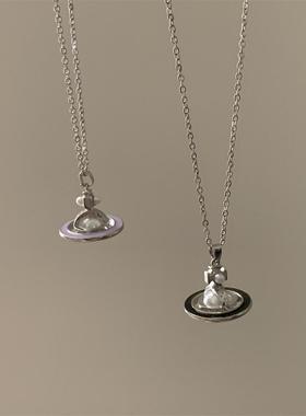 女生西太后紫粉土星复古珍珠项链