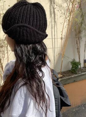 日系可爱护耳飞行毛线帽女秋冬韩版ins尖尖针织帽休闲个性雷锋帽