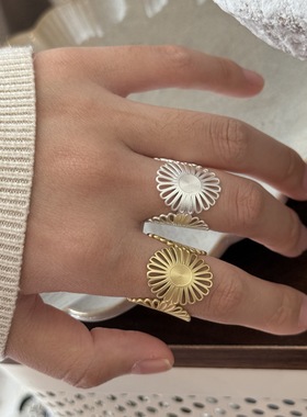 法式软山系列小雏菊花丝戒指女可口可调节百搭食指指环配饰女