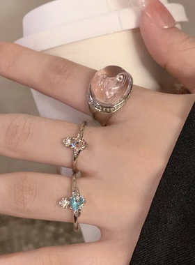 星球镶钻几何椭圆开口戒指女设计感小众食指戒夸张个性土星指环戒