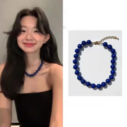 韩国ins博主fever同款蓝色串珠项链简约小众设计高级感锁骨链女
