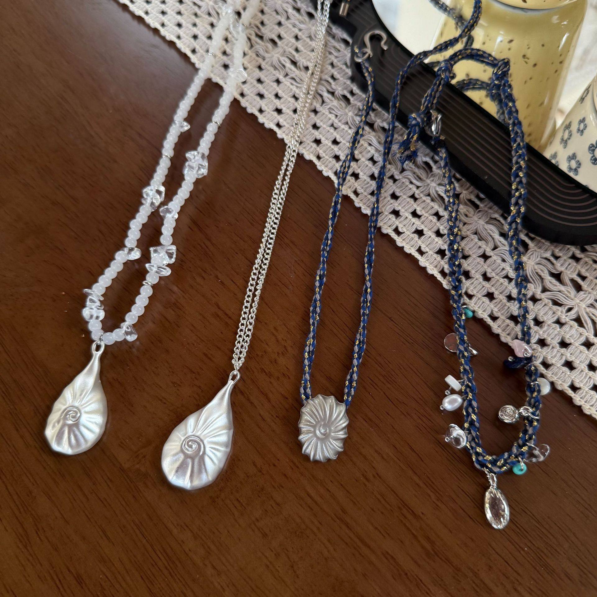 褶皱贝壳编绳项链海螺小众设计师手工编绳复古锁骨链简约吊坠饰品,饰品/流行首饰/时尚饰品新,项链,淘宝优惠券,粉丝福利购,淘宝优惠卷