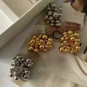 重工定制小众设计师款 金属串珠耳环女高级感耳钉气质银色圆球耳饰