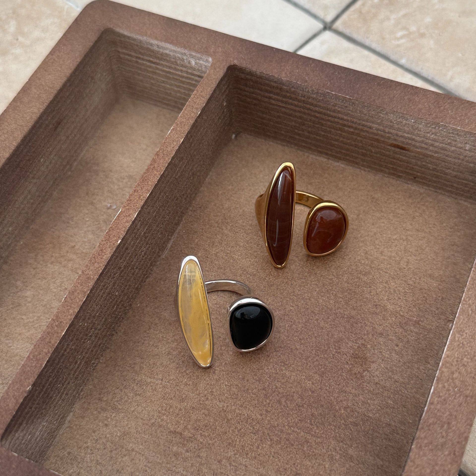 法式复古不规则天然石前开口戒指轻奢小众高级感夸张大宝石指环女