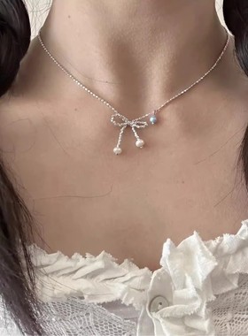 金属合金锁骨链女蝴蝶结毛衣链