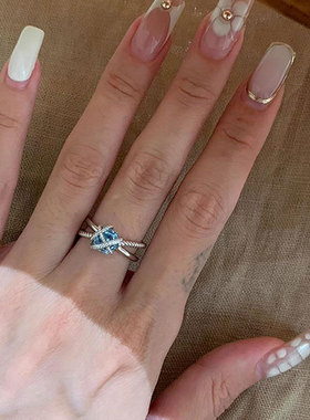 高级感冰川交错蓝钻戒指女轻奢个性甜美气质时尚潮流百搭指环戒子