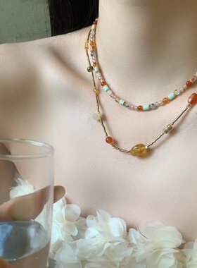 敦煌天然石项链新款2025爆款新中式复古锁骨链女高级感轻奢毛衣链