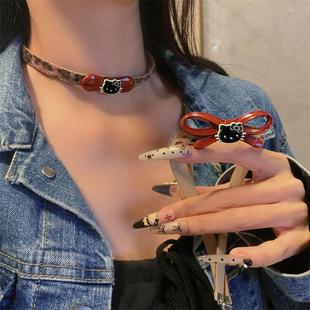 辣妹风豹纹蝴蝶结kt猫项圈女chocker脖子配饰项链高级感颈链饰品