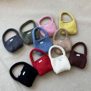 秋冬新款 毛线编织包包韩国egg粗棒针可爱手提小包软糯针织手拎包