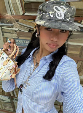 美式复古水洗做旧迷彩平顶海军帽男女潮小众街头鸭舌帽25新款棒球