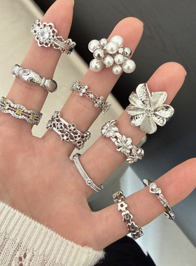 宫廷风蕾丝花边锆石开口戒指小众高级感轻奢食指戒百搭叠戴指环