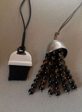 天然石虎眼石长款串珠项链百搭设计感小众黑色抽拉项链手工项链女