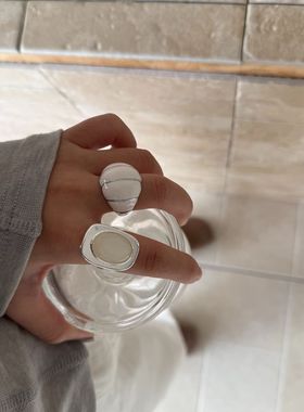 新款个性小众设计白色滴釉欧美复古时尚玉髓开口戒指法式简约戒指