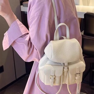 真皮学生双肩包包女式 大容量休闲高级感小众设计通勤背包 2026新款