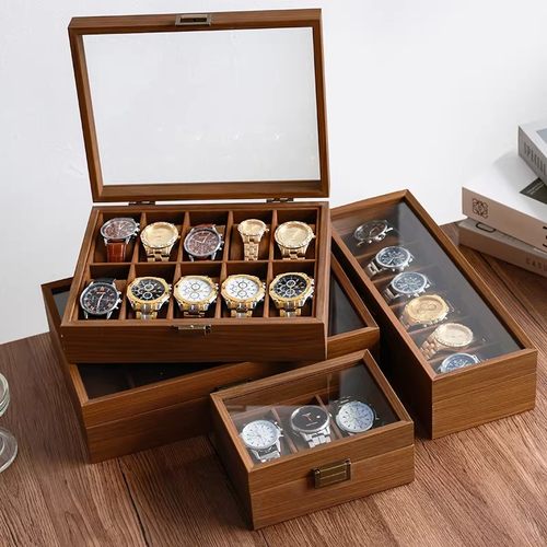 胡桃色木质手表首饰防尘收纳盒
