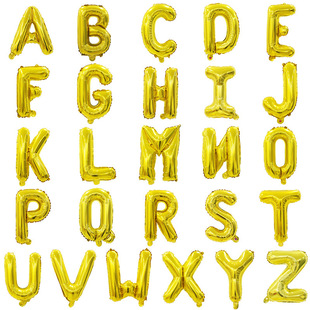 16寸金色英文26字母AZ铝膜气球数字婚礼结婚生日快乐派对布置装饰