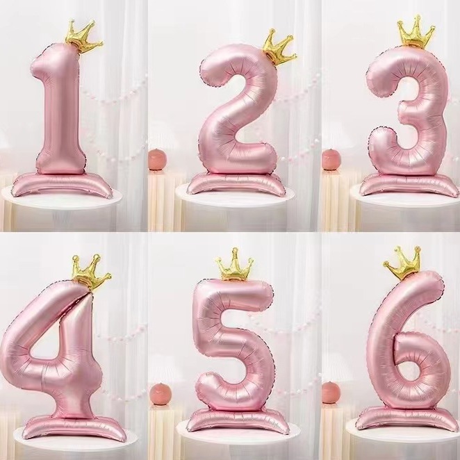 42寸粉色皇冠数字气球蓝色装饰儿童宝宝周岁生日派对铝膜场景布置