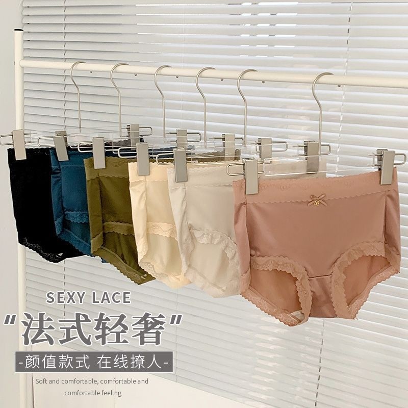 妙恋琪工厂店6条装贵妇绸缎丝滑透气蕾丝轻奢舒适女士中腰内裤三