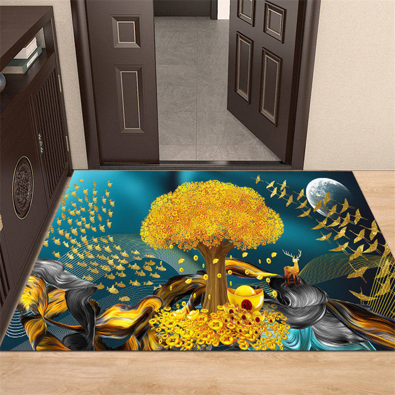 蓝色绿色底入户门垫金黄色发财树金鱼玄关地垫麋鹿进门地毯可裁剪,居家布艺,家用脚垫,淘宝优惠券,粉丝福利购,淘宝优惠卷