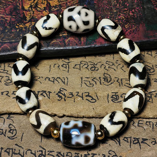 藏传天然页岩玛瑙虎纹虎牙天珠桶珠勒珠手串龟甲寿纹手链男女手饰