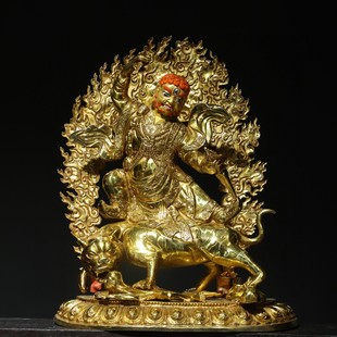 藏黄铜鎏金彩绘描脸忿怒金刚上莲师八变相佛像居家堂供奉摆件52cm
