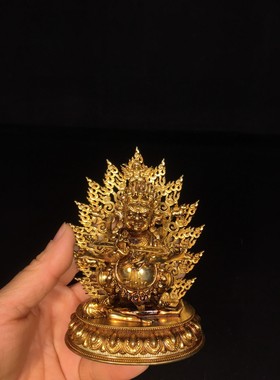 藏传黄铜鎏金两臂玛哈嘎拉大黑天居家佛堂车内香案用品小号摆件10