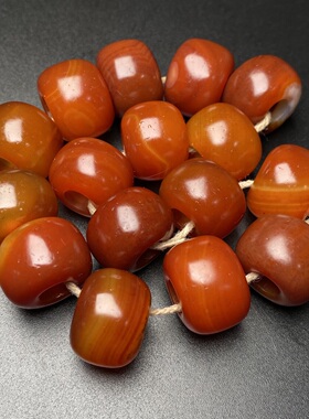 天然柿子红玛瑙缠丝桶鼓珠手串链男女民族风手饰持项链隔16*12mm