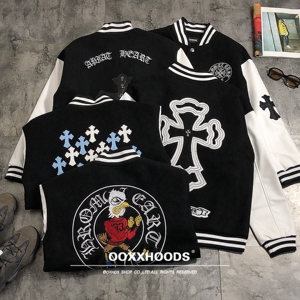 经典薄款十字架黑白毛呢子棒球服