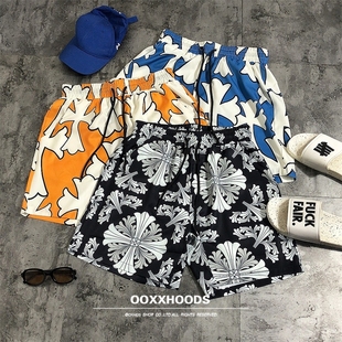 花短裤全身印花十字架个性透气舒适速干海边游泳短裤子休闲潮套装